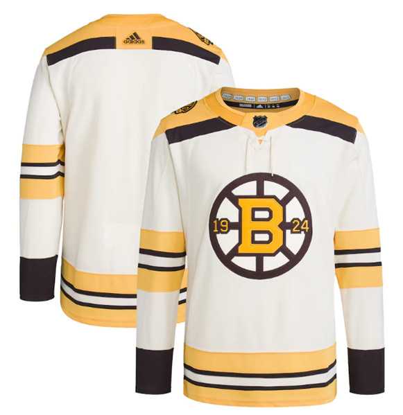 Men's Boston Bruins Blank Cream 100th Anniversary Stitched Jersey Dzhi